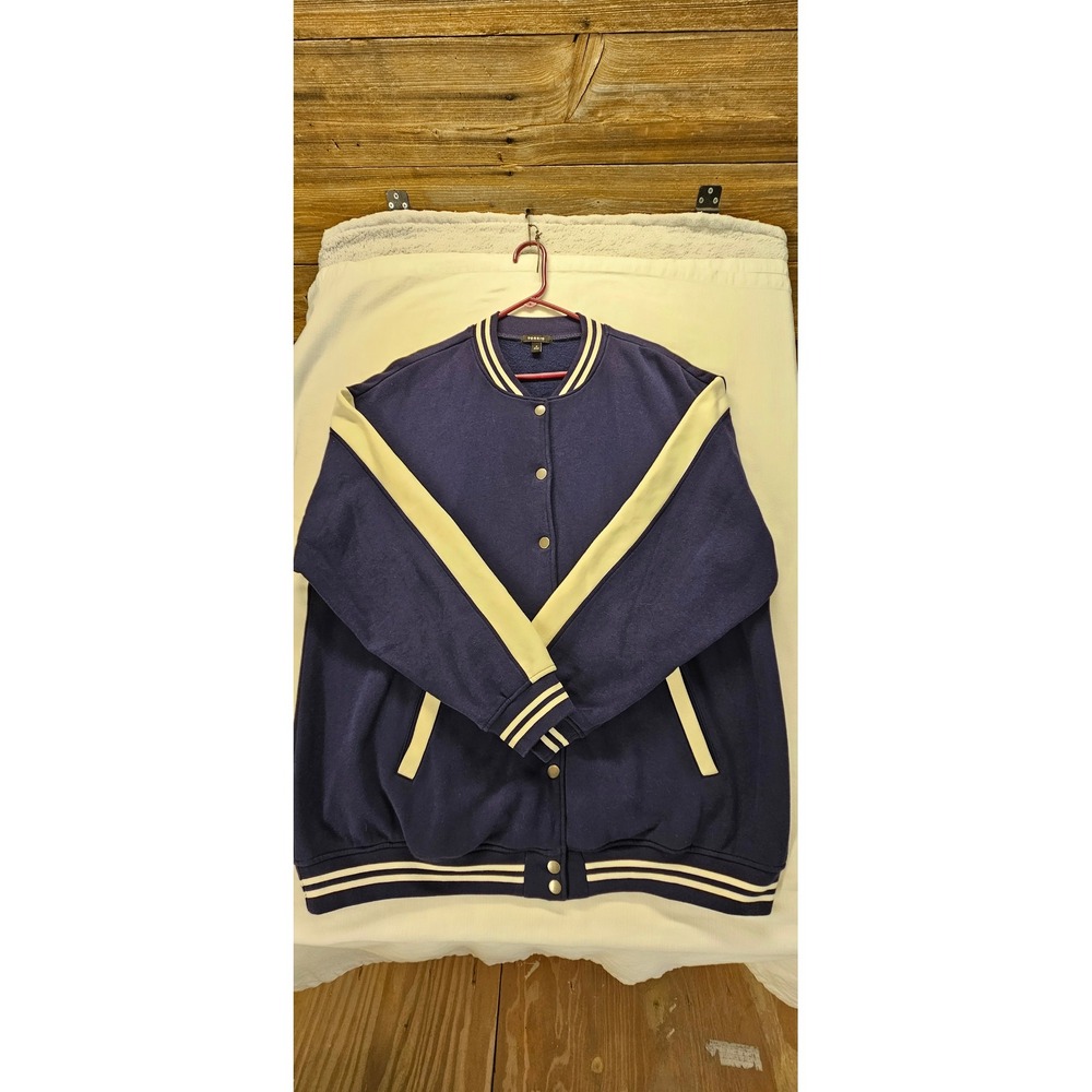 Torrid Womens Navy Blue Varsity Bomber Jacket Plus Size 2 2X Fleece Snap Front